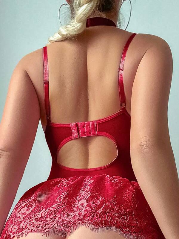4pcs Mature Series Lace Patchwork Underwire Bodycon Dress Set