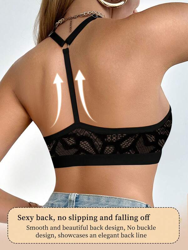 Seduluxe 1pc Lace Front Closure Wireless Bra For Women