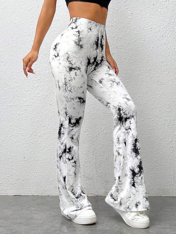 Women's Fashionable Tie Dye Slim Flared Long Pants
