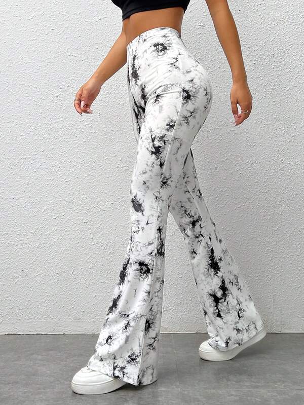 Women's Fashionable Tie Dye Slim Flared Long Pants