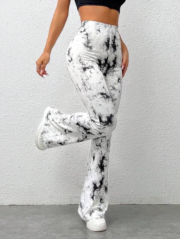 Women's Fashionable Tie Dye Slim Flared Long Pants
