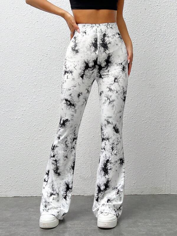 Women's Fashionable Tie Dye Slim Flared Long Pants